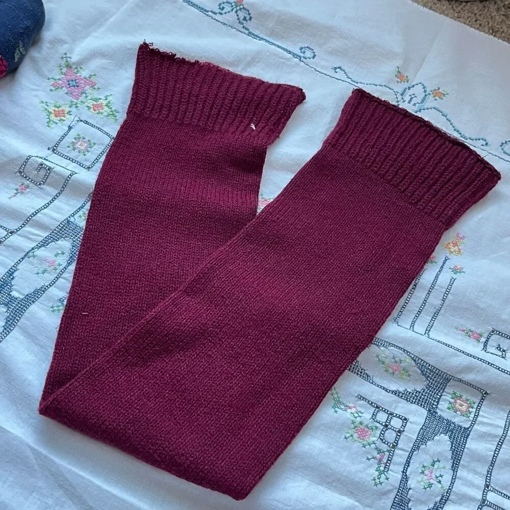 VTG Burgundy Knit Leg Warmers 30” Balletcore Dance 70s 80s